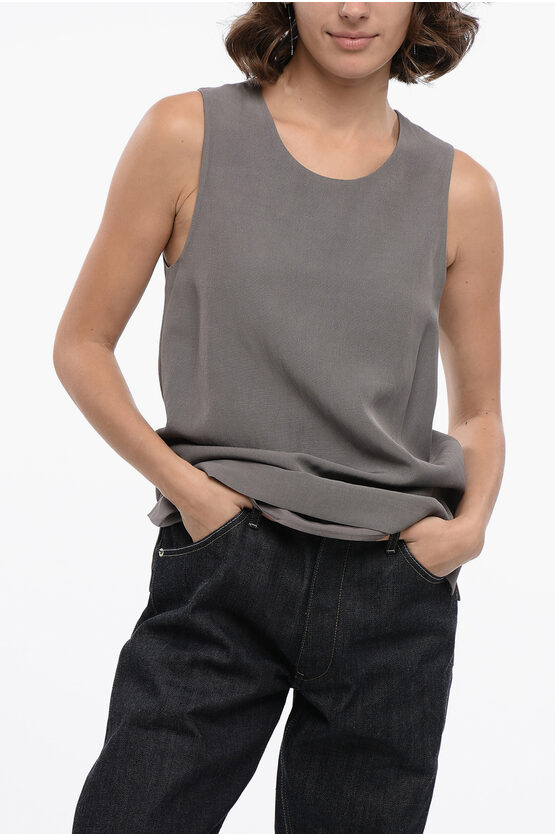 Shop Jil Sander Crew Neck Flax Blend Tank Top