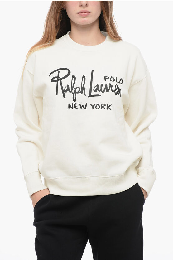 Shop Polo Ralph Lauren Crew Neck Fleece Cotton Sweatshirt With Print