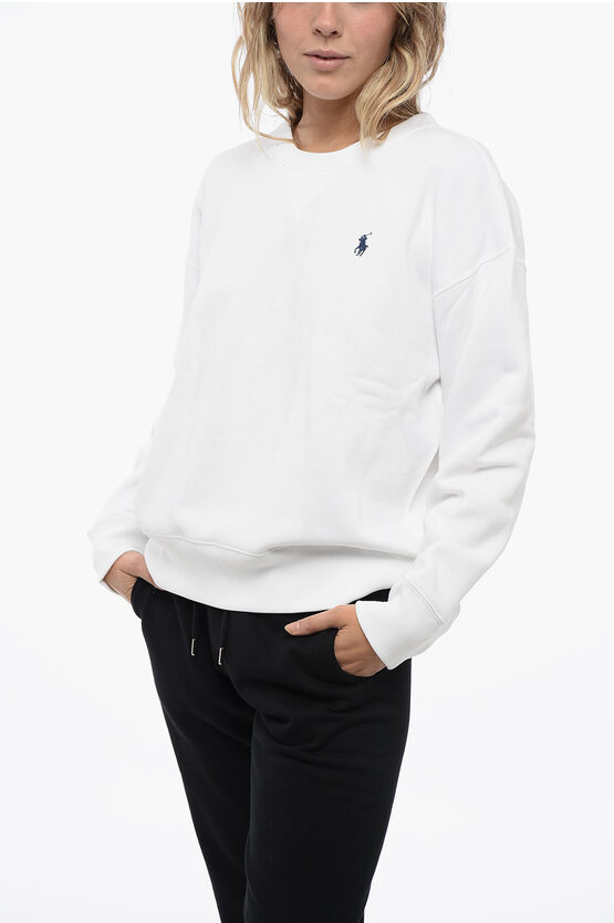 Polo Ralph Lauren White Crewneck Sweatshirt With Pony Detail On The Front