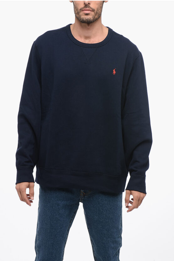 Shop Polo Ralph Lauren Crew Neck Flleeced Cotton Sweatshirt With Embroidered Logo