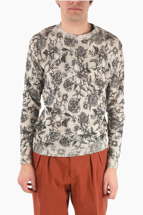 Shop Laneus Crew Neck Floral Patterned Cotton Sweater