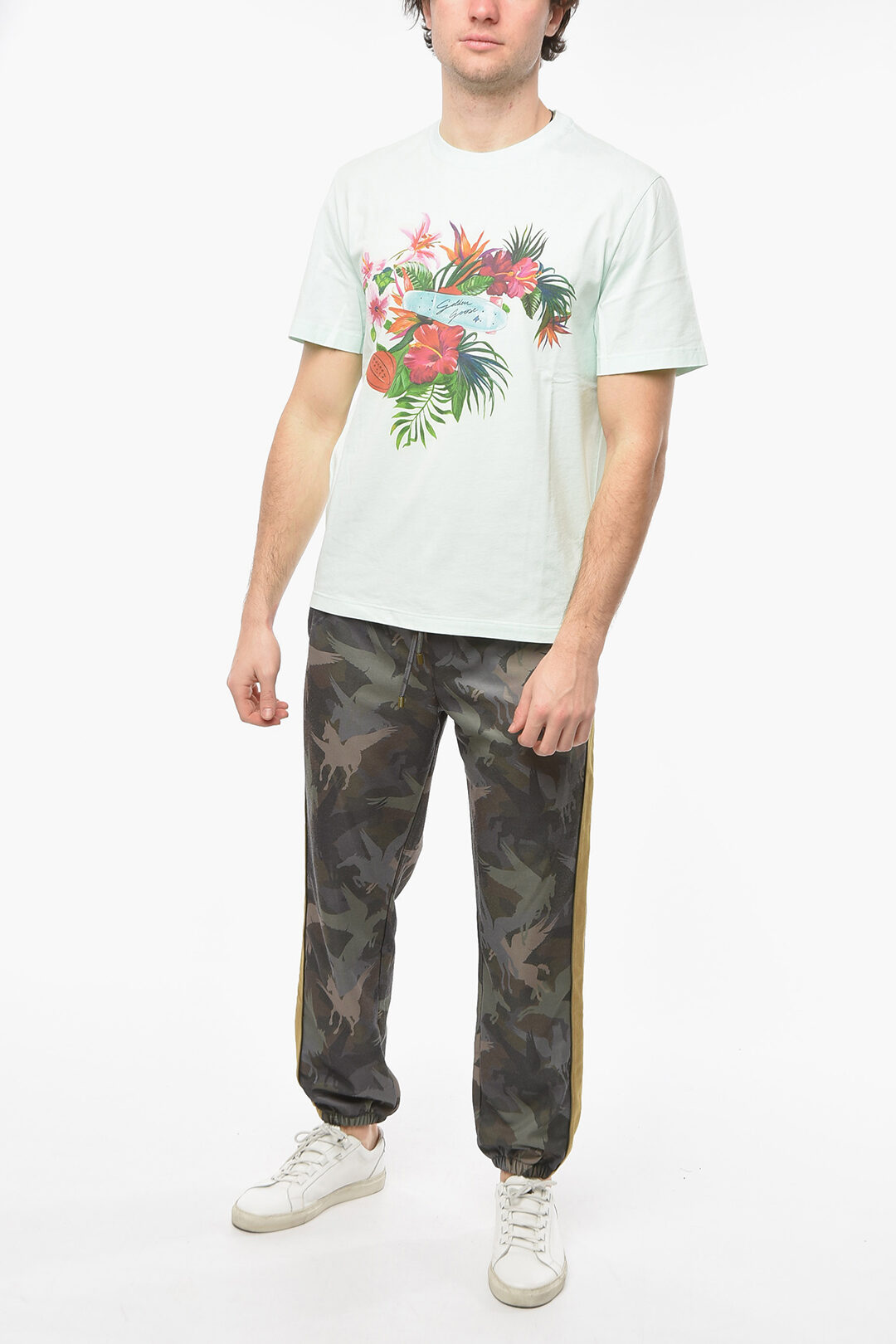Golden Goose Crew-neck FLOWER SKATE T-shirt with Allover Print men ...