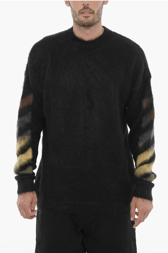 OFF-WHITE CREW-NECK FLUFFY SWEATER WITH CONTRASTING LOGO
