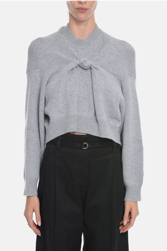 Alexander Wang Crew Neck Front Knotted Sweater In Gray