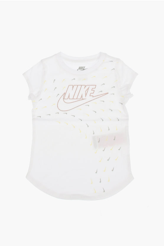 Nike Crew-neck Futura Swoosh Glide T-shirt With Glittery Logo In White