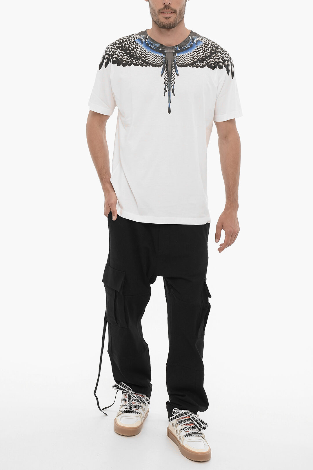 ★Marcelo Burlon★ウィングスクルーネックスウェットシャツ Marcelo Burlon Brushed Cotton OPTICAL WINGS Crew-neck