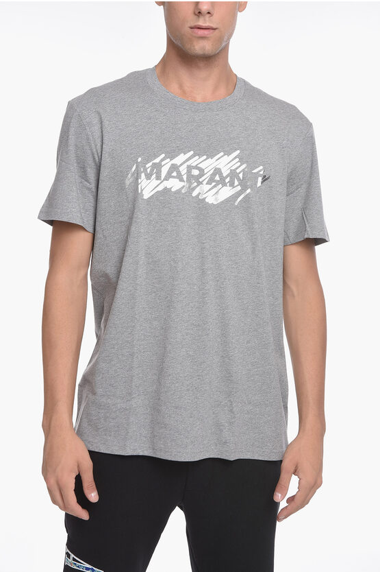 Shop Isabel Marant Crew Neck Hanorih T-shirt With Lamè Print