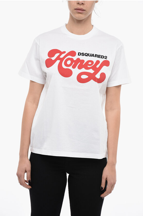 Dsquared2 Crew Neck Honey Printed T-shirt In White