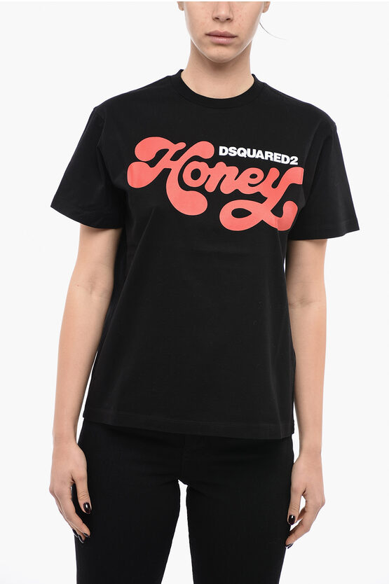 Dsquared2 Crew Neck Honey Printed T-shirt In Black