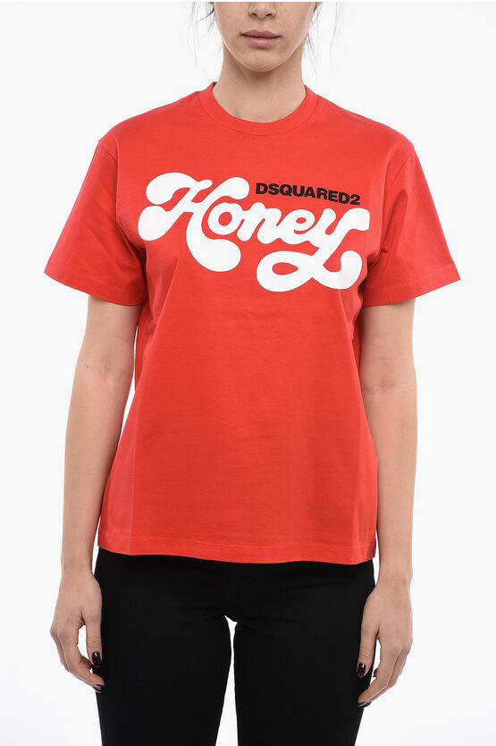 Dsquared2 Crew Neck Honey Printed T-shirt In Orange