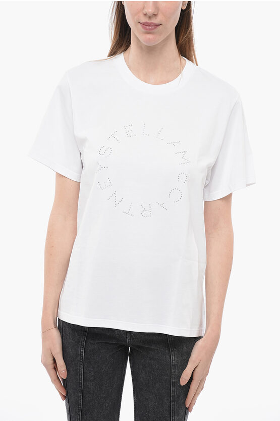 Shop Stella Mccartney Crew Neck Hotfix Cotton T-shirt With Rhinestones
