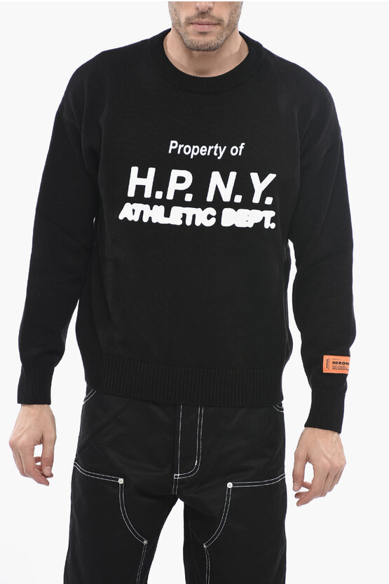 Heron Preston Crew Neck Hpny Cotton Sweater With Print In Black