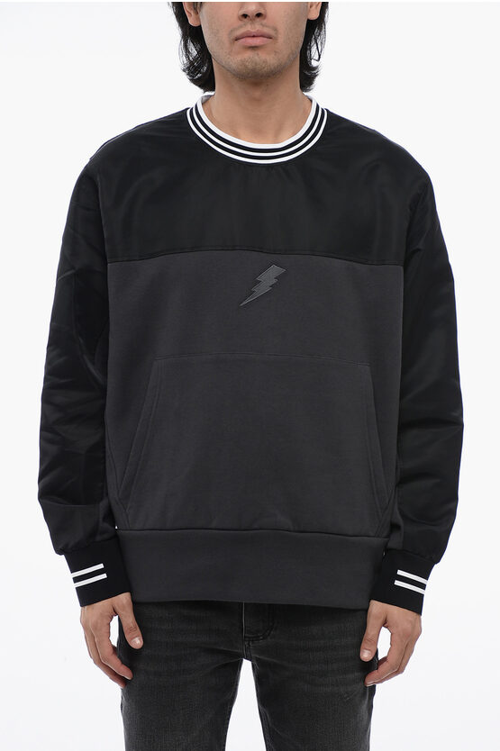 Shop Neil Barrett Crew Neck Hybrid Bomber Fit Sweatshirt With Nylon Inserts