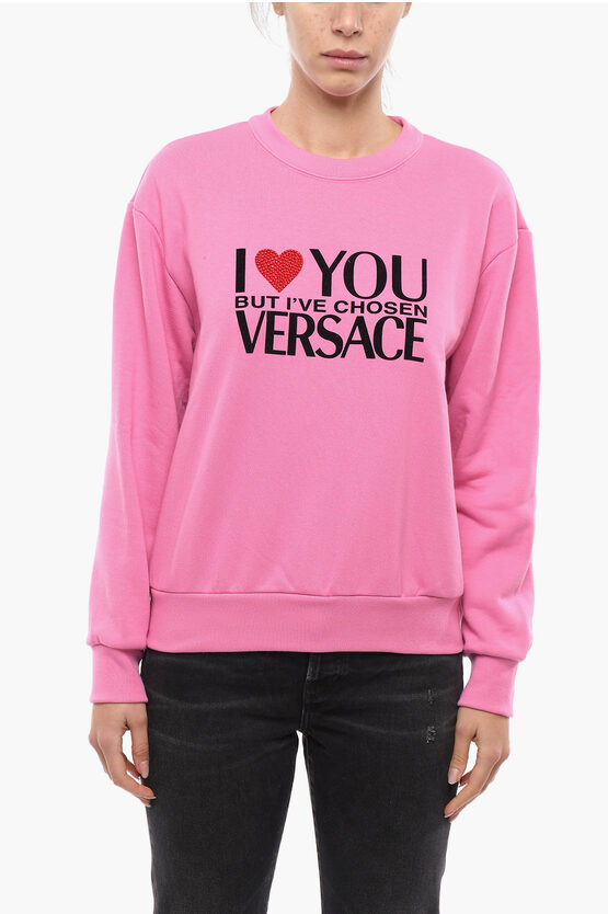 Shop Versace Crew Neck I Love U But Brushed Cotton Sweatshirt
