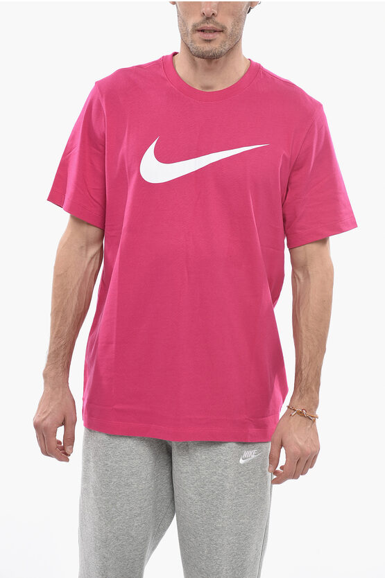 Nike Crew-neck Icon Swoosh T-shirt With Print On The Front In Pink
