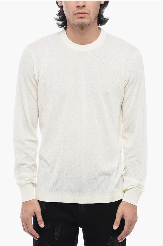 Shop Versace Crew Neck Jacquard Silk Blend Sweater