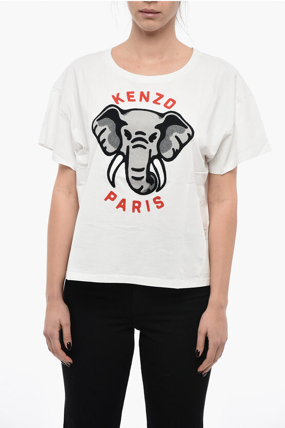 Kenzo Crew Neck Ken-zo Cotton T-shirt With Embroidery In White