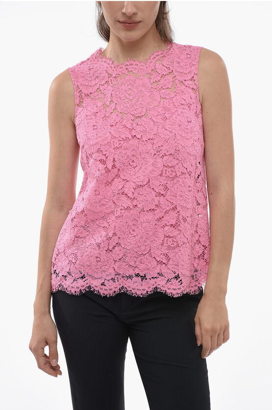 Dolce & Gabbana Floral-lace Scallop-collar Tank Top In Pink