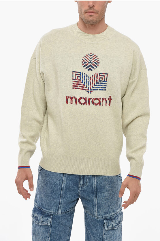 Isabel Marant Crew Neck Larrison Jumper With Jacquard Logo In Neutral