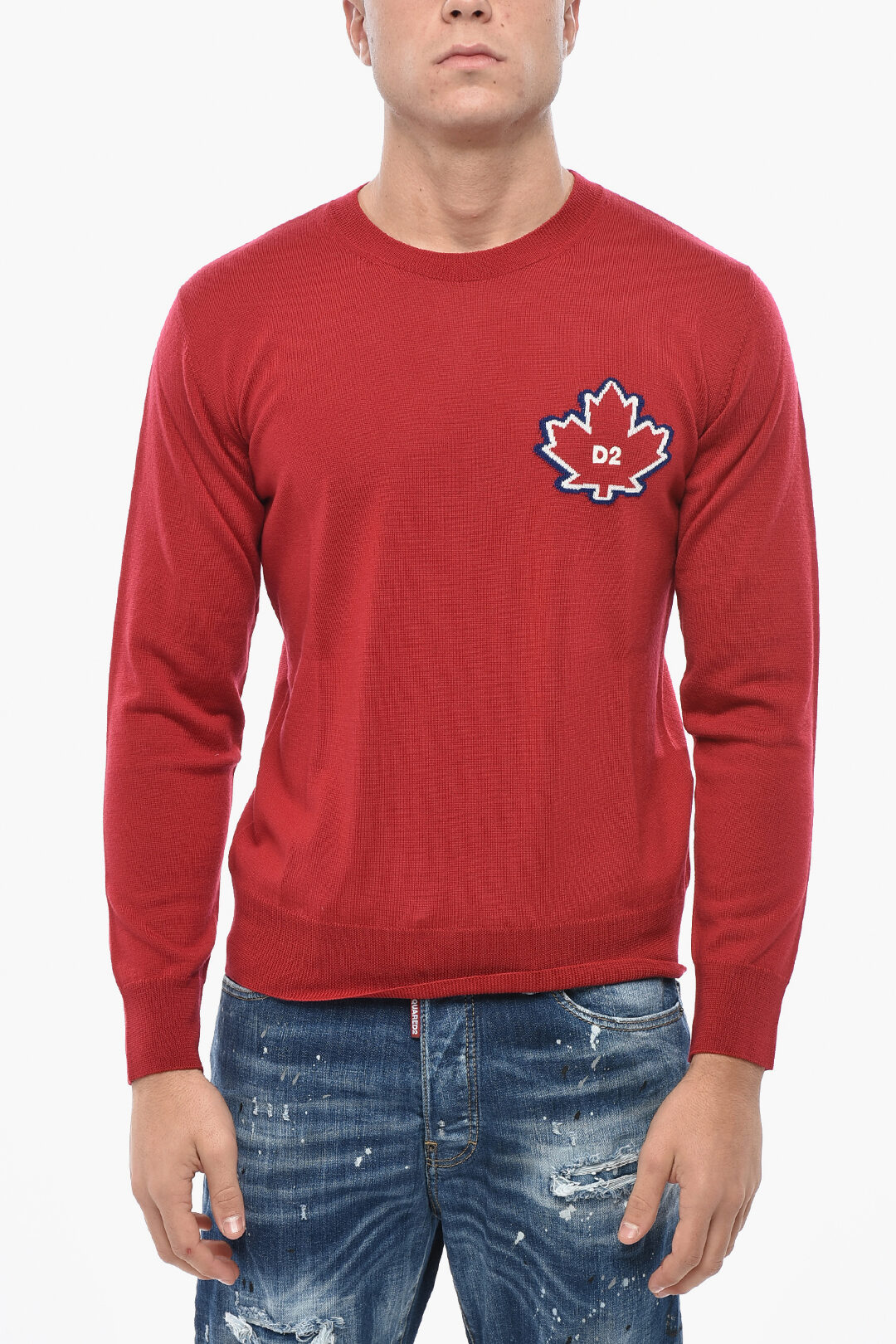 Dsquared2 Crew Neck LEAF Virgin Wool Sweater men - Glamood Outlet