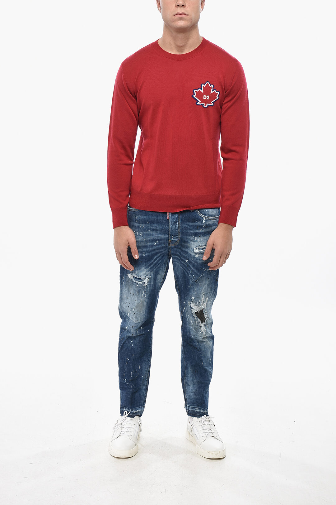 Dsquared2 Crew Neck LEAF Virgin Wool Sweater men - Glamood Outlet