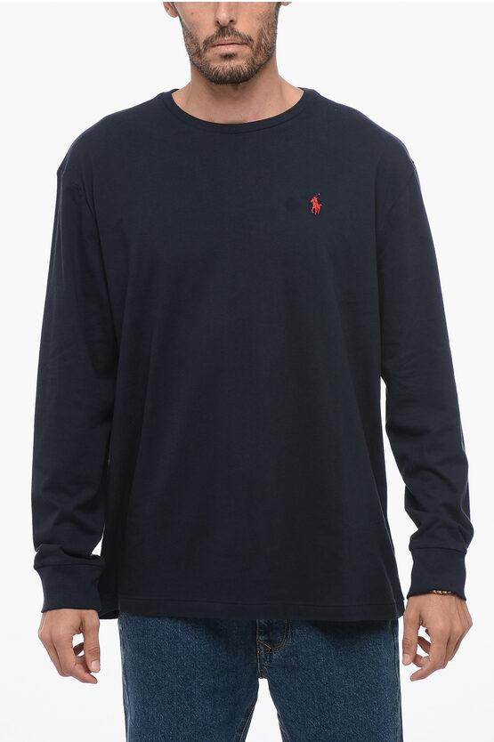 Shop Polo Ralph Lauren Crew Neck Long-sleeved Cotton T-shirt