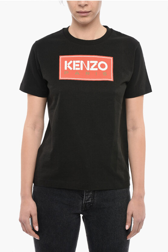Kenzo Crew Neck Loose Fit T-shirt With Printed Logo In Black