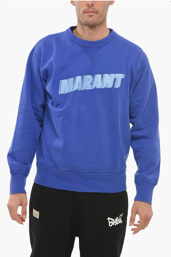 Isabel Marant Crew Neck Miky Cotton Sweatshirt With Printed Logo In Blue