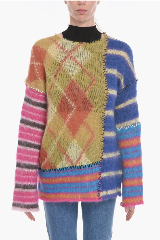 Shop Marni Crew Neck Mix Patch Cashmere Blend Sweater