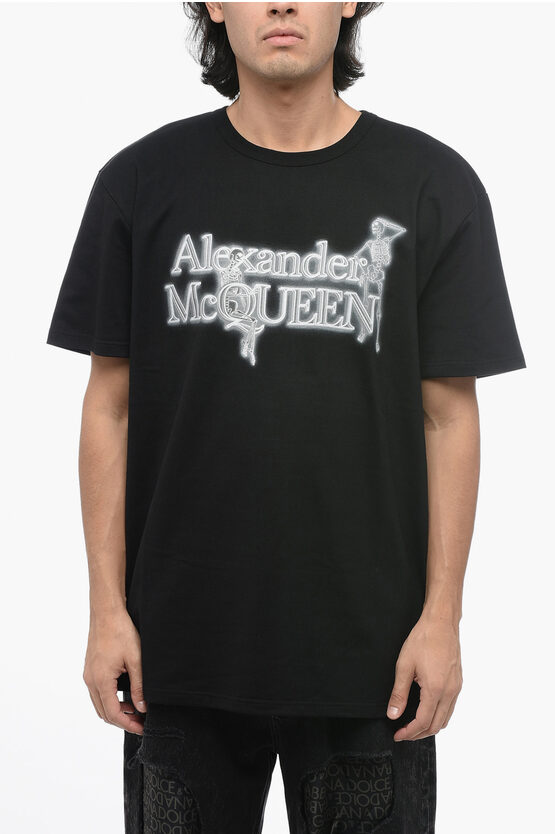 Shop Alexander Mcqueen Crew Neck Model Skeleton Cotton T-shirt