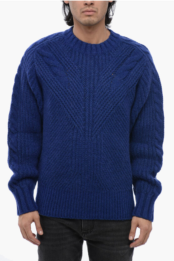 Shop Neil Barrett Crew Neck Modernist Cable Knit Wool Blend Pullover