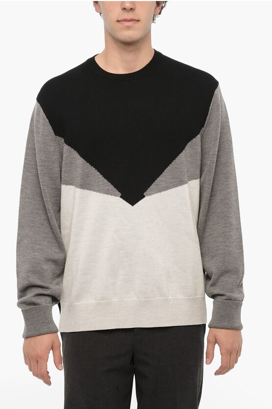 Shop Neil Barrett Crew Neck Modernist Sweater With Color Block Design