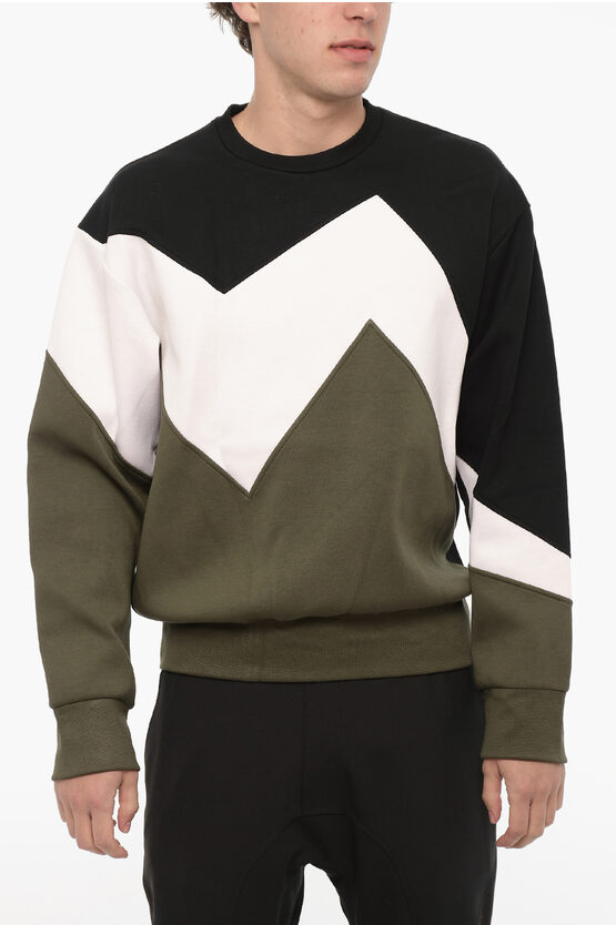 Shop Neil Barrett Crew Neck Modernist Sweatshirt With Color Block Design