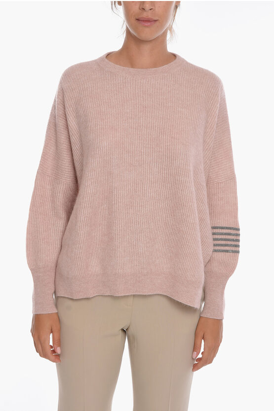 Brunello Cucinelli Crew Neck Mohair Blend Sweater In Pink