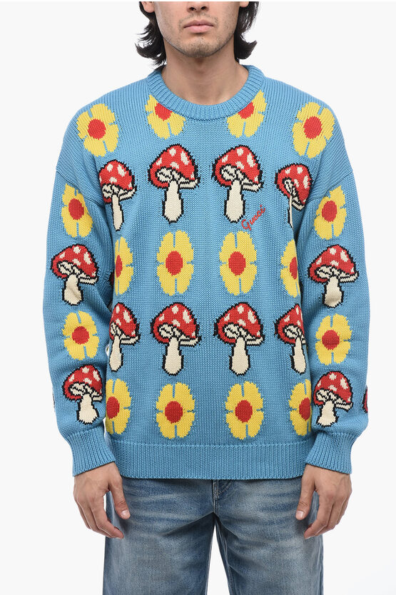 GUCCI CREW NECK MUSHROOM COTTON BLEND SWEATER 