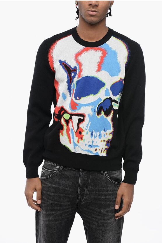 ALEXANDER MCQUEEN CREW NECK NEON JACQUARD FABRIC SWEATER 