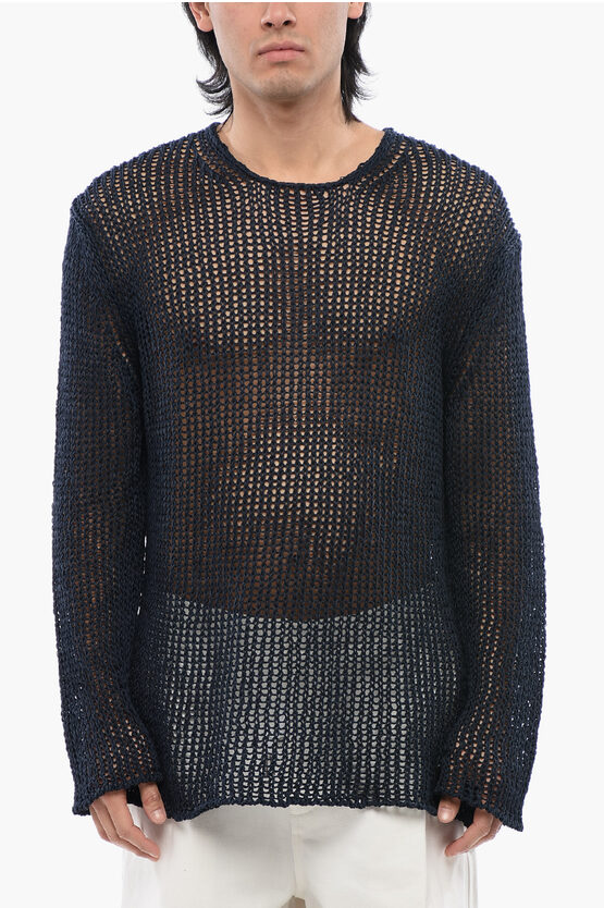 Jil Sander Crew Neck Openwork Cotton Sweater