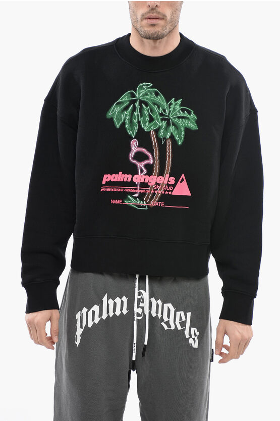 Palm Angels Crew-neck Oversized Sweatshirt With Embossed Logo In Black