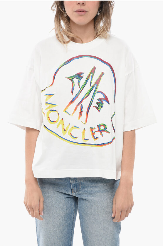 Shop Moncler Crew Neck Oversized T-shirt With Printed Logo