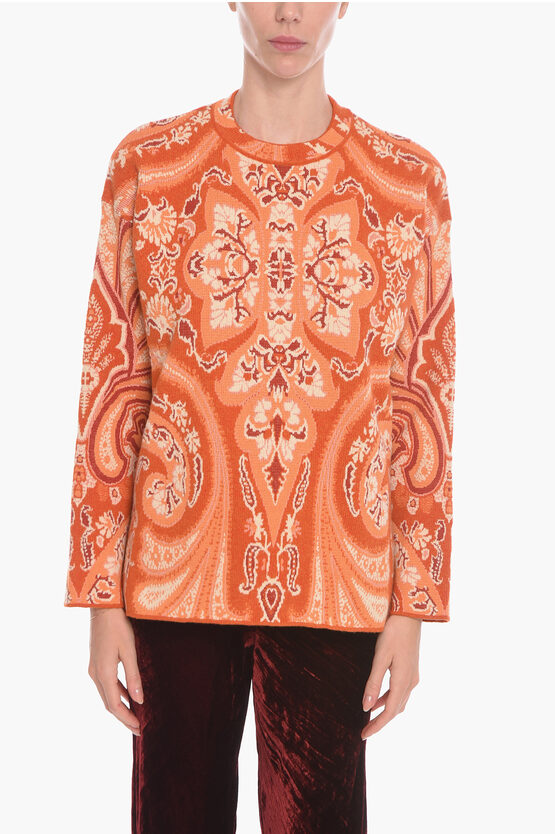 ETRO CREW NECK PAISLEY WOOL BLEND PULLOVER
