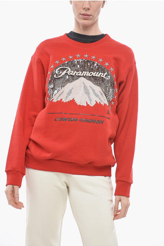 Shop Gucci Crew Neck Paramount Sweatshirt With Sequined Embroidery