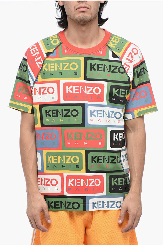 Shop Kenzo Crew Neck Paris Label Stretch Fabric T-shirt