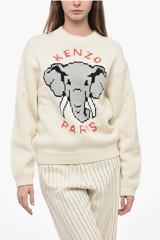 Shop Kenzo Crew Neck Pixel Wool Blend Pullover