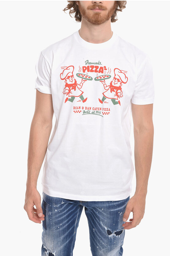 Dsquared2 Crew Neck Pizza Cool Fit Cotton T-shirt In White