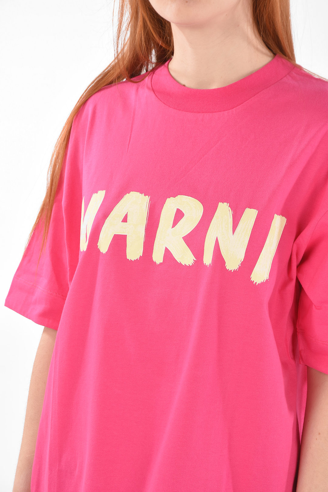 Marni Crew Neck Printed Logo Oversized Cotton T-Shirt women
