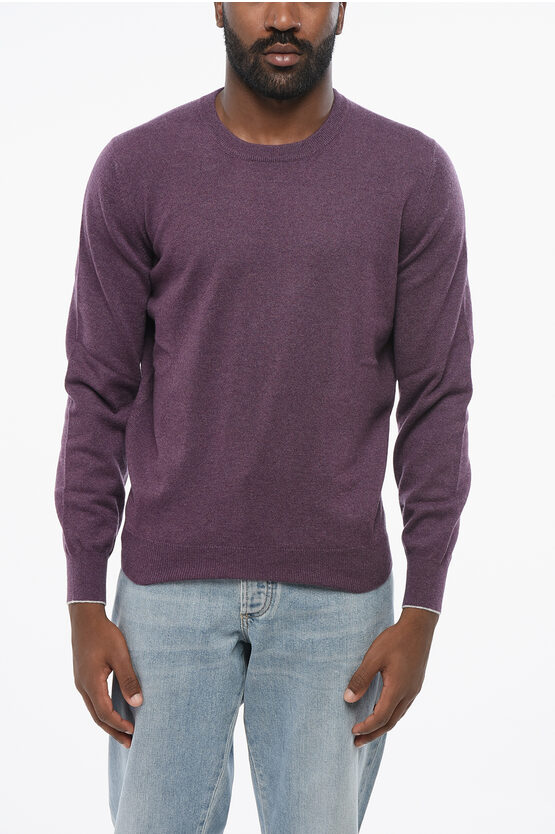 Brunello Cucinelli Soft Texture Crewneck Sweater With Ribbed Cuffs In Purple