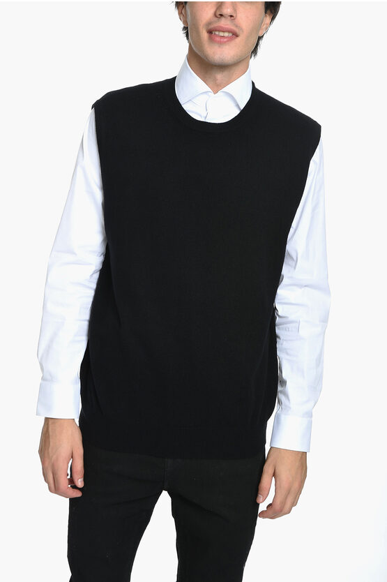 Bruno Manetti Crew Neck Pure Cashmere Vest In Black