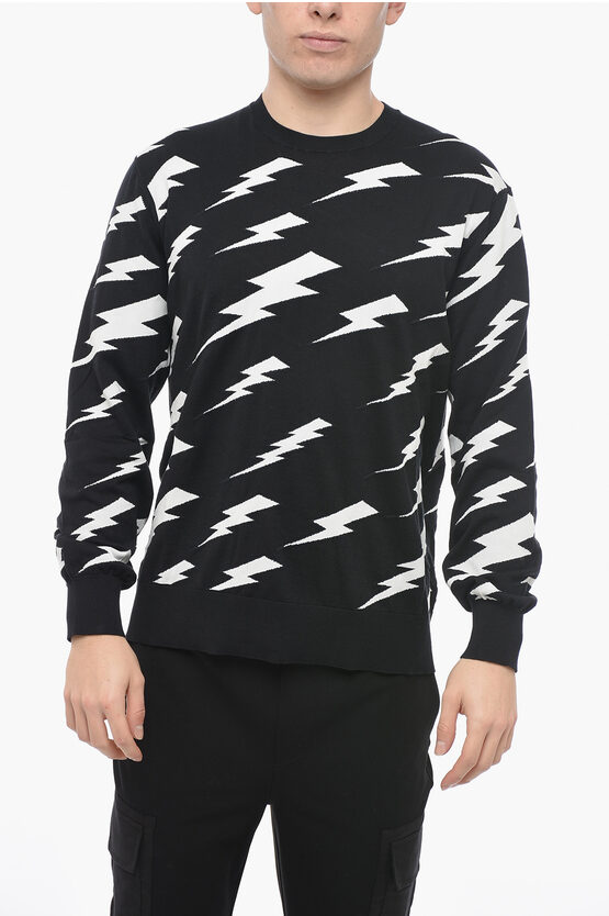 Neil Barrett Lighting Bolt-printed Knitted Sweater In Black/off White