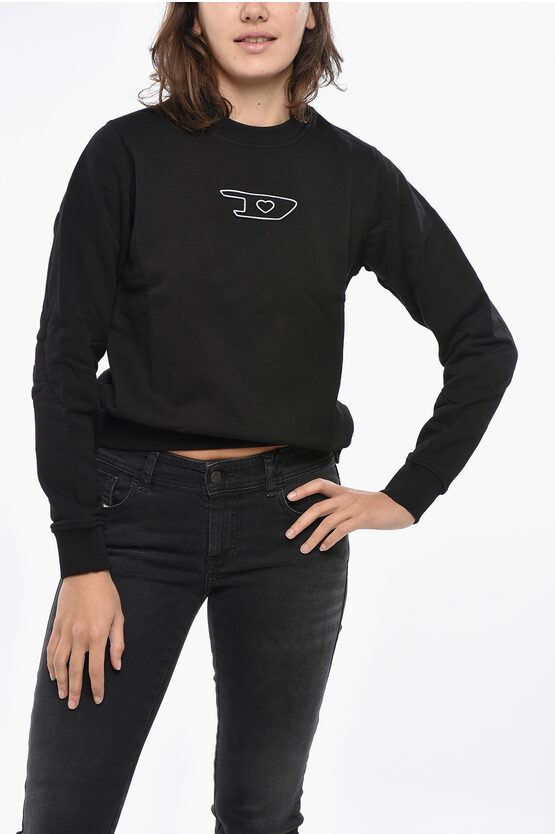 Diesel Crew Neck Reggy Brushed Cotton Sweatshirt With Lamè Logo In Black