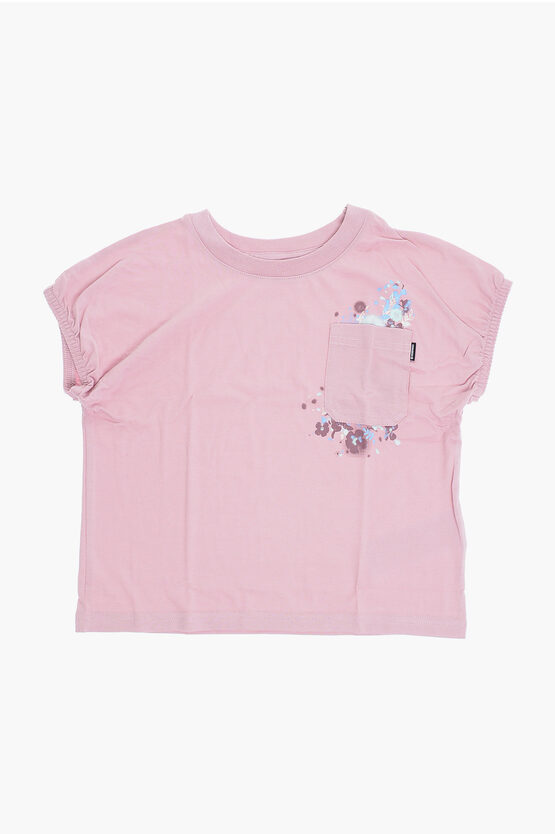 Converse Crew-neck Relaxed Boxy T-shirt With Breast Pocket And Flower In Pink